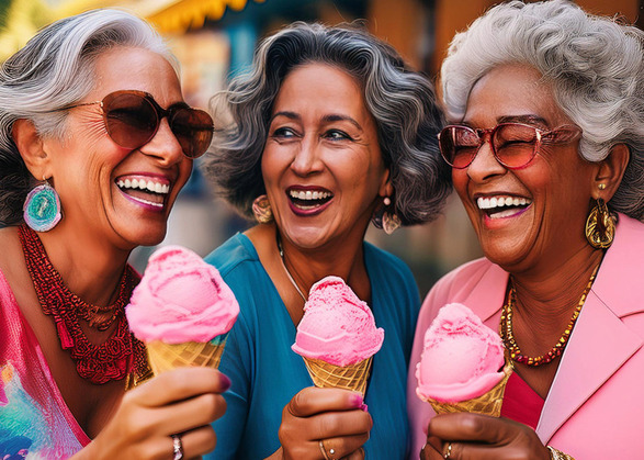 Three friends enjoying ice cream